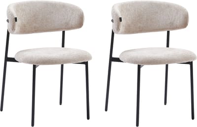 Colenis® - Daria Eetkamerstoelen Japandi - Set van 2 - Taupe - Chenille Stof - Luxe Gestoffeerde Zitting - Industrieel Design - Metalen Poten - Stoel