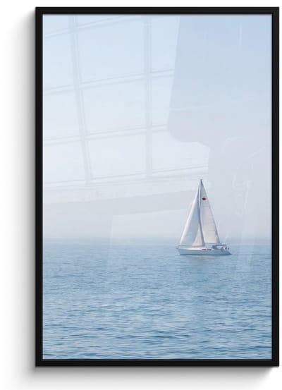 Poster in lijst - Fotolijst 80x120 cm - Posters - Horizon - Zeilboot - Zee - Posterlijst zwart - Decoratie - Wanddecoratie woonkamer - Muurdecoratie slaapkamer
