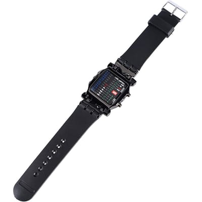 Montre électronique LED pour hommes et femmes, bracelet en PU, fonction de Date, montre-bracelet black