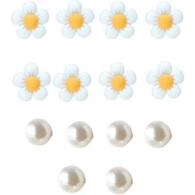 14 STuks Zomer Mode Schoenschoonheidjes Set Accessoires Gat Schoenspeld Witte Madeliefjes Parels DIY Schoen Decoraties voor Tas white