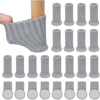 Grijze beschermhoesjes voor stoelpoten, 24 stuks per verpakking, viltjes van 8 x 3,5 cm, voor meubelbescherming.