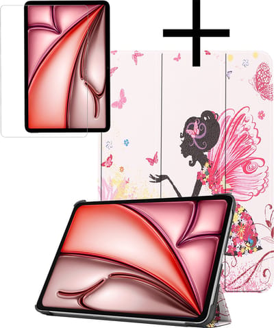 Hoes - Geschikt voor Apple iPad Air (2024/2025/2026) - 11 inch - Met Screenprotector - Trifold Bookcase - Hard Cover - Hardcover Book Case - Tablet Hoesje - Elfje