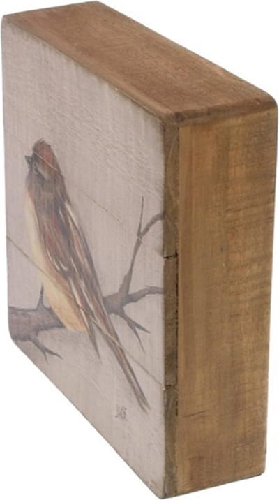 Schilderijtje hout Mus op tak 20x5,5x20cm