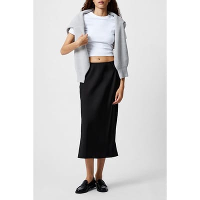 French Connection Satin Slip Midi Skirt Black Size: 8 | Midi Skirts Outlet | Dames | Zwart