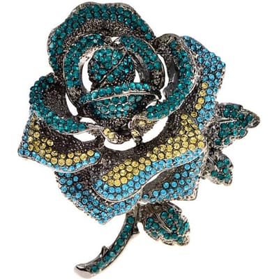 Strass Luxe Grote Rozen Broche Valentijnsdag Bloemen Speld Boeket Corsage Winter Accessoires Sieraden Goed Cadeau blauw