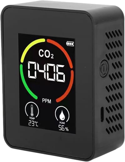 Kooldioxidemeter en TVOC-detector voor luchtkwaliteit monitoring
