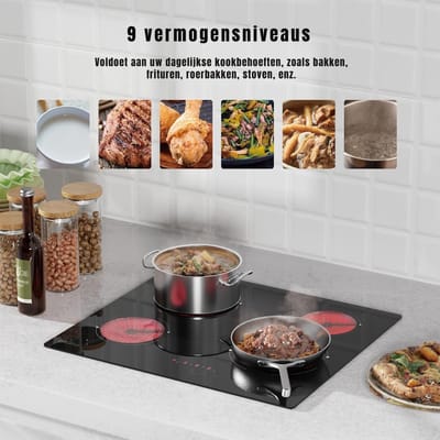 SVN® Elektrische Kookplaat 4 Pit - Elektrische Fornuis - Elektrische Kookplaat Vrijstaand - 4 Kookzone - Kinderslot - Zwart - ‎ 52cm x 59cm x 5cm