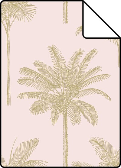 Proefstaal ESTAhome behang palmbomen zacht roze en goud - 26.5 x 21 cm - 139164-S