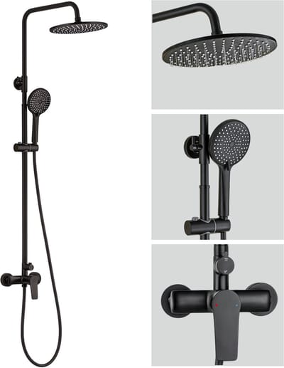 Auralum Max Regendouche met Douchekraan - Zwart Doucheset - Ø 25 cm Douchekop - Met 3 stralen Handdouche - Regendoucheset - Verstelbare Hoogte 93-130 cm - Waterbesparend - Zwart