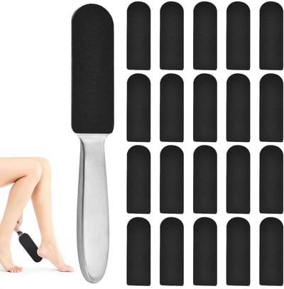 Dailygoods - Raspvijlen voor voetverzorging, 1 voetvijl met 20 navullingen voor pedicurevijlen, voetvijl van roestvrij staal met vervangend schuurpapier, eeltverwijderaar van roestvrij staal voor de droge