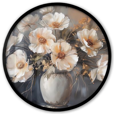 Poster in lijst Rond - Fotolijst 40x40 cm - Posters - Bloemen - Wit - Vaas - Modern - Ronde posterlijst zwart - Decoratie - Wanddecoratie woonkamer - Muurdecoratie slaapkamer