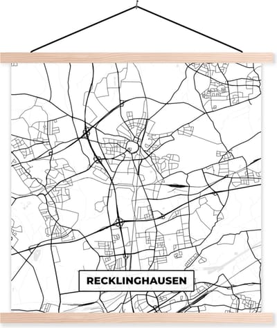 Posterhanger incl. Poster 40x40 cm - Schoolplaat - Recklinghausen - Kaart - Plattegrond - Stadskaart - Textielposter - Blanke latten - Stadskaart