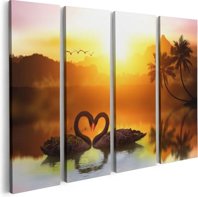 Artaza Canvas Schilderij Vierluik Twee Zwarte Zwanen in een Hart Vorm - 80x60 - Foto Op Canvas - Canvas Print