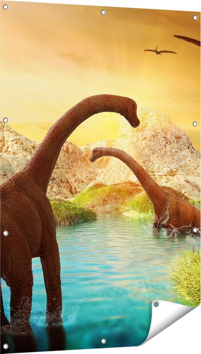 Gards Tuinposter Dinosauri�rs in het Water - Dino's - 80x120 cm - Tuindoek - Tuindecoratie - Wanddecoratie buiten - Tuinschilderij
