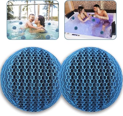 Cyslmuk Spa- en zwembadschuimabsorber, 2-pack, ballen voor het verwijderen van spa- en zwembadschuim, herbruikbare spa-olieabsorberspons, wasbare schuimfilter, drijvend filter dat het water helder houdt voor het zwembad, bad en spa-accessoires.