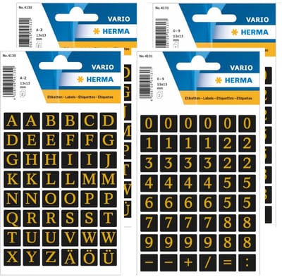 Herma stickervellen letters en cijfers - 8x vellen - zwart / goud - 13 mm - watervast