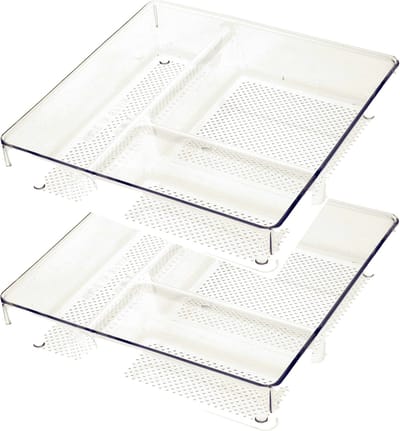 PlasticForte Lade organizer Skuff - 2x - transparant - kunststof - 23 x 23 x 5 cm - modulair - ladeverdeler