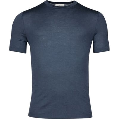 Thomas Maine Trui Crew Neck Single Knit Fine Merino Short Sleeve Indigo / male