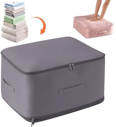 Ruimtebesparende Zelfcomprimerende Organizer voor Kleding en Dekbedden - Grijze Opbergtas (54 x 42 x 60 cm)