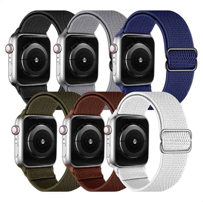 SBG Nylon Bandjes 6-Pack | Geschikt voor Apple Watch 1/2/3/4/5/6/7/8/9/10/11/SE/Ultra | 49/46/45/44/42MM | Elastisch Sport Horlogebandje | Donker