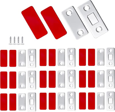 SnelShoppen - Pack van 12 Ultra Dunne Magnetische Deurvangers voor Keukenkastjes, Kasten en Lades - Roestvrij Staal, Zelfklevend, Onzichtbaar, Stevig,
