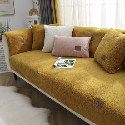 Moderne effen kleur winter lamswol bankhanddoek dikker pluche zachte en gladde bankhoezen voor woonkamer antislip bankhoes 30*50 geel