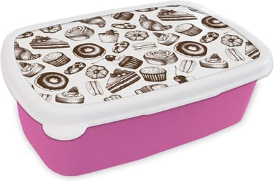 Broodtrommel Roze - Lunchbox - Brooddoos - Brood - Patisserie - Vintage - Design - 18x12x6 cm - Kinderen - Meisje