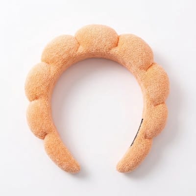 Perzik oranje gewatteerde haarband dames – brede fluwelen haarband met golvend design – modieuze haar accessoire voor dagelijks gebruik