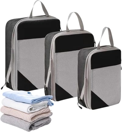 Compressie Packing Cubes - Reisorganizers Opslag - Ruimte Besparen - Vochtbestendig Ontwerp - 3 Stuks Set - Zwart