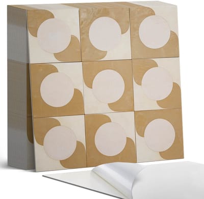 Coloray Plaktegels - Geometrische cirkels en bogen Zelfklevende Tegels - 20 cm x 20 cm - Beige Plaktegels - 20 stuks - Vierkant PVC Tegels - Plaktegels Badkamer - Plaktegels Vloer - Vinyl Tegels Zelfklevend - Wandtegel Zelfklevend