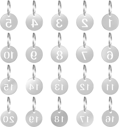 Ronde Nummer Tags met Sleutelhanger - 1-20 Nummerplaten, Metalen Labels voor Lockers en Bagage, Duurzaam en Lichtgewicht