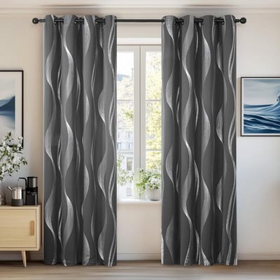 Deconovo Set of 2 Curtains for Children's Room, Girls, Silver Line, Living Room Decoration, Curtain, Kitchen, Restaurant, Opaque, Thermal Anti-Cold, with Eyelets, 117 x 138 cm, Dark Grey