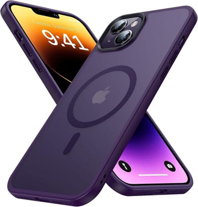 Hoesje Geschikt voor Apple iPhone 14 - Compatibel met MagSafe - Matte Beschermhoes - Back Cover met Magneet - Geschikt voor Draadloos Opladen met Magnetische Ring - Paars