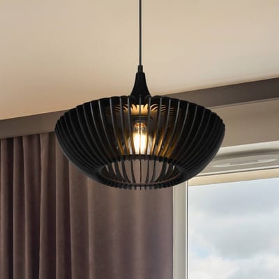 Trio Lighting Hanglamp Colino van houten lamellen, zwart