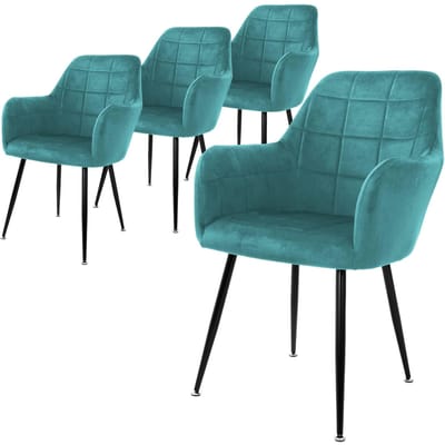 Eetkamerstoel set van 4 vierkant gewatteerd met rugleuning en armleuningen Petrol keukenstoel met microvezel fluwelen hoes ML design