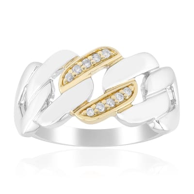 Cavill - 925 Sterling Zilver Ring met 6 I1 (G) Afrikaanse Diamanten Pavé - Ronde Briljantslijpsel - Gevlochten Modern Design met Goudaccenten - Dames