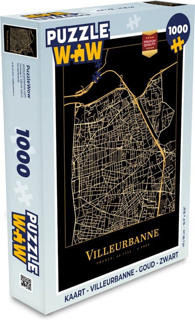 Puzzel Kaart - Villeurbanne - Goud - Zwart - Legpuzzel - Puzzel 1000 stukjes volwassenen