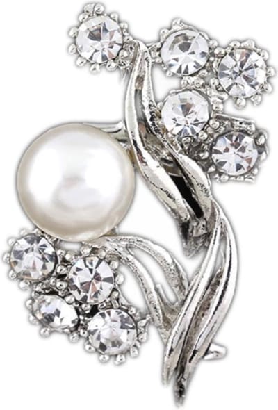 Fako Bijoux® - Broche - Bloem Met Parel - 21x34mm - Zilverkleurig