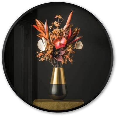 Poster in lijst Rond - Fotolijst 60x60 cm - Posters - Exotisch - Boeket - Vaas - Goud - Ronde posterlijst zwart - Decoratie - Wanddecoratie woonkamer - Muurdecoratie slaapkamer