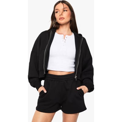 boohoo Dames Boxy Balloon Sleeve Oversized Zip Through Hoodie | Zwart | Maat: Large