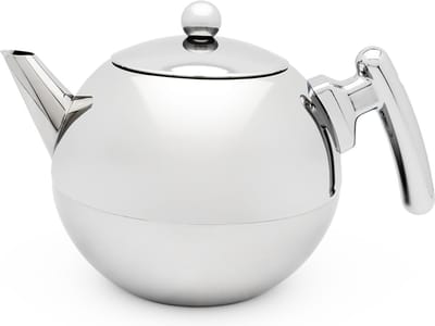 Bredemeijer - Theepot Bella Ronde 1,2L vlakke bodem chroom beslag - Dubbelwandig