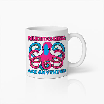Multitasking Ask Anything Mok 330ml – Grappige Octopus Koffiebeker, Perfect Cadeau voor Drukke Mensen en Kantoorwerkers