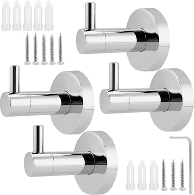 Allecto - Badkamerhaken - Zware handdoekhaken - Duurzaam en stevig - Zilver - Handdoekhouder - Ideaal voor badkamer, slaapkamer, keuken - 4 stuks