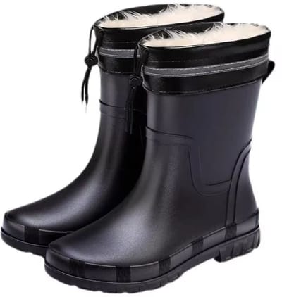 Heren Winterlaarzen Waterdicht – Rubberen Enkelhoge Regenlaarzen met Trekkoord – Antislip, Warm en Comfortabel – Maat 39 – Voor Wandelen, Werk & Slecht Weer