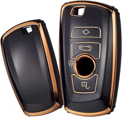 Sleutelhoes voor BMW-modellen zoals 525, F30, F10, 118i, 320i, en meer | TPU en siliconen, beschermende cover, sleutelhanger in goud en zwart