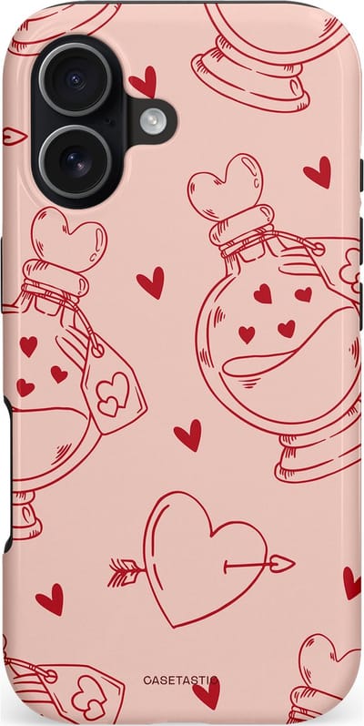 Casetastic hoesje geschikt voor Apple iPhone 17 - MagSafe - Dubbellaagse bescherming - Zoete Liefdesflirt - Roze Rood - Pafrum - Love You - Valentijn - Fashion Case - Perzik Zand Koraal
