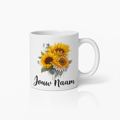 Gepersonaliseerde Zonnebloem Mok – Koffiebeker met Eigen Naam – Prachtig Bloem Cadeau voor Haar