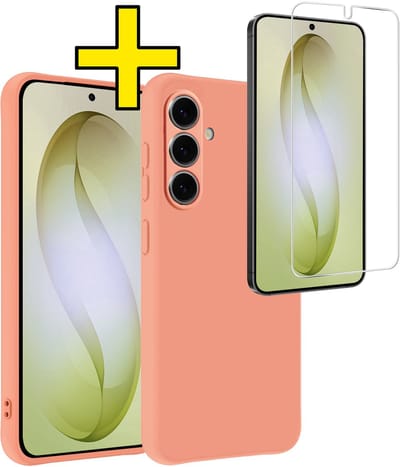 Hoesje - Met Screenprotector - Geschikt voor Samsung Galaxy S26 - Sterk & Shockproof - Back Cover - Siliconen Case - Telefoon Hoes - Telefoonhoesjes - Perzik