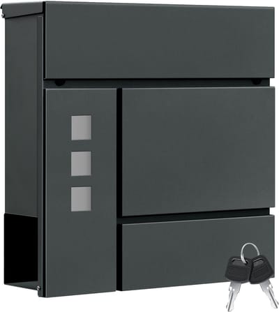 NAVOBIZ Brievenbus met slot - Postbus - Wandbrievenbus - Mailbox - Gegalvaniseerd plaatwerk - Beschermende klep - Krantenhouder