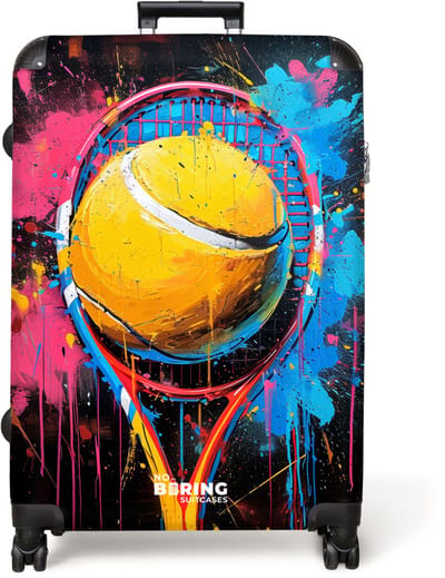 NoBoringSuitcases.com® - Koffer groot - Reiskoffer lichtgewicht - Graffiti tennis racket met bal - Rolkoffer met 4 wielen - Grote trolley XL - 98 liter bagage